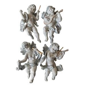 Vintage Musical Cherubs Made in Italy Plastic Wall Ornaments Set of 4